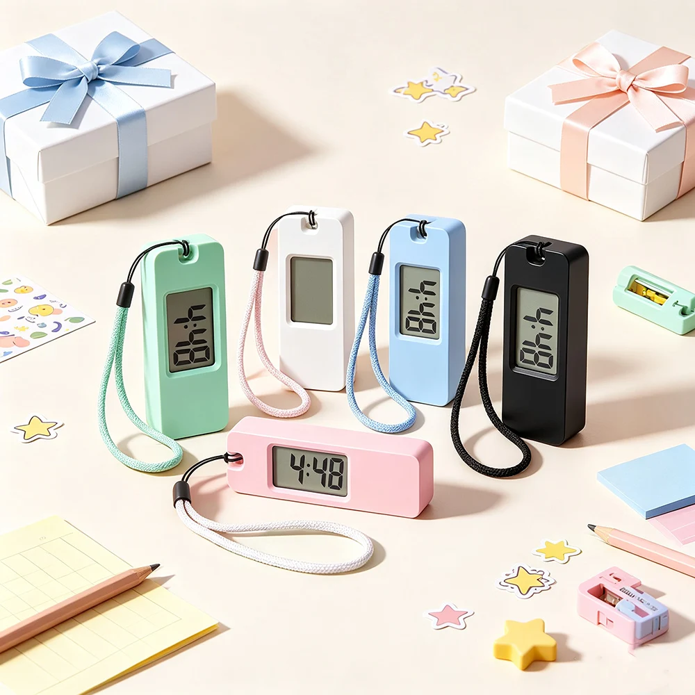 Macaron Lanyard Digital Watches for Girls Student Exam Portable Pocket Watches Kids Luminous Mini Study Desktop Clock Gifts ﻿