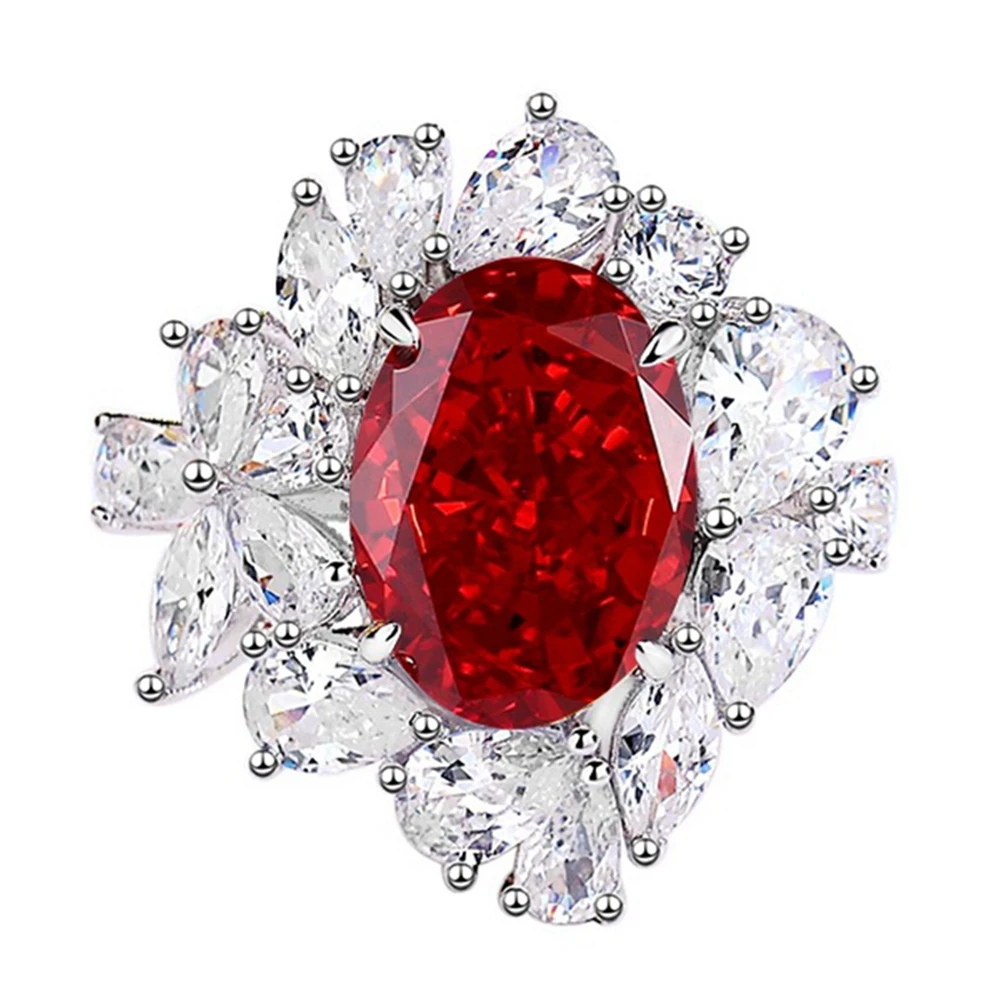 Vinregem 10*14 MM 7CT Oval Cut Citrine Ruby High Carbon Diamond Gemstone Cocktail Party Rings 100% 925 Sterling Silver Jewelry