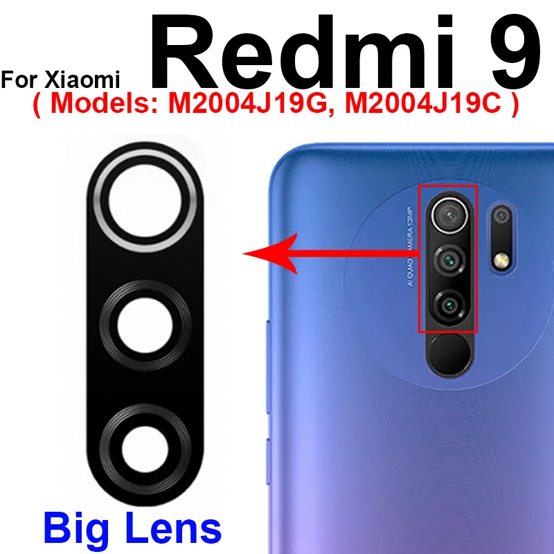 Big and Small Lens Back Rear Camera Glass Lens With Sticker For Xiaomi Redmi 9 M2004J19G M2004J19C Back Camera Glass Lens Parts