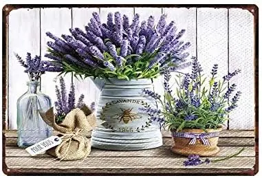 SOMOVWORLD Garden Lavender Vintage Style Metal Sign Iron Painting for Indoor & Outdoor Home Bar Coffee Kitchen Wall Decor 8