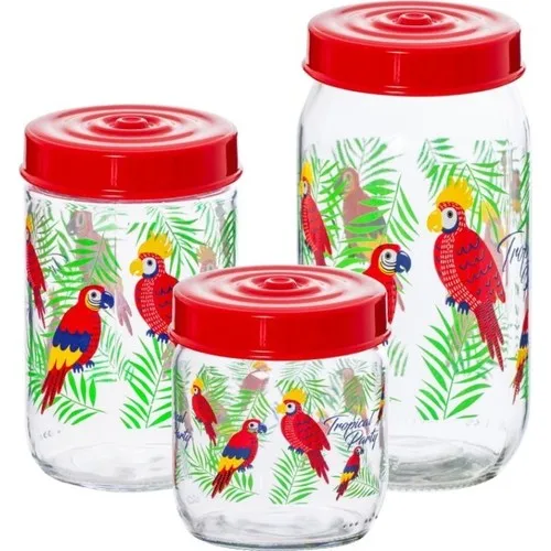 Herevin Parrot Pattern pcs set Glass Jar Set