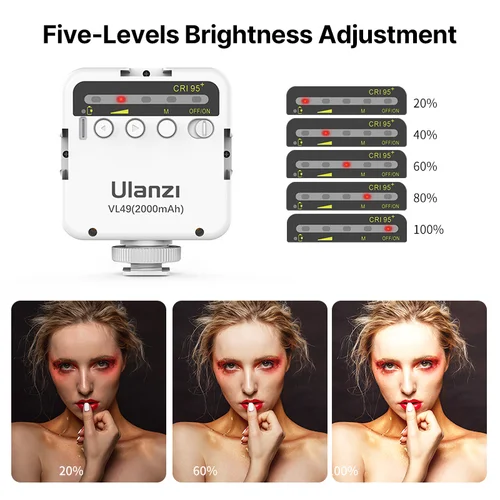 Imagen 2 del producto Ulanzi VL49 Mini luz LED para vídeo 2000mAh CRI 95+ 5500K fotografía portátil Vlogger luz de relleno con zapata fría para cámara DSLR