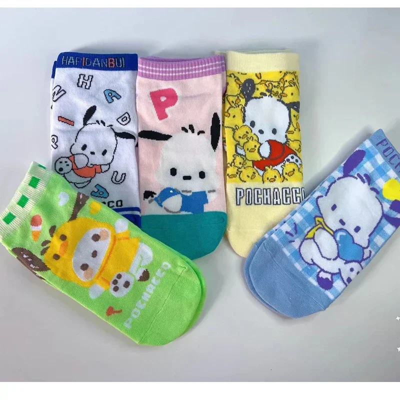 5pairs Kawaii Sanrio Socks Pochacco Anime Cute Summer Student Movement Comfortable Breathable Cartoon Socks Toys for Girls Gifts