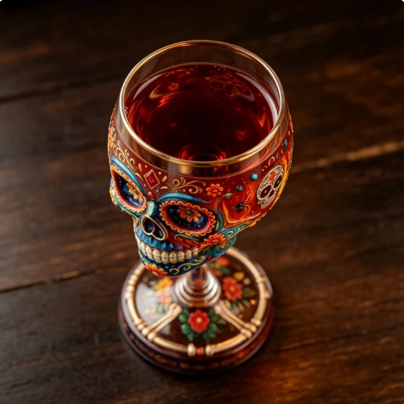 Colorful Skull Stemmed Wine Goblet, Whiskey Cocktail Drinking Cup, Bar Table Decor Accessory for Halloween Theme Party