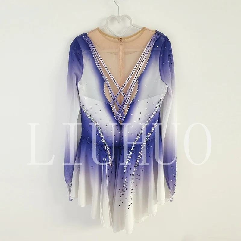 LIUHUO Ice Figure Skating Dress Girls Women Teens Stretchy Spandex Purple Competition Wholesale BD8982