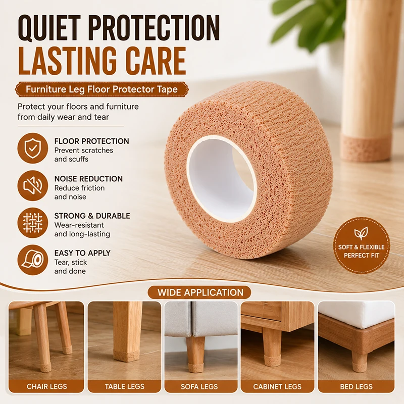 

Cut-to-Size Furniture Feet Strips Self-Adhesive Floor Protectors Anti-Skid & Quiet Tape
