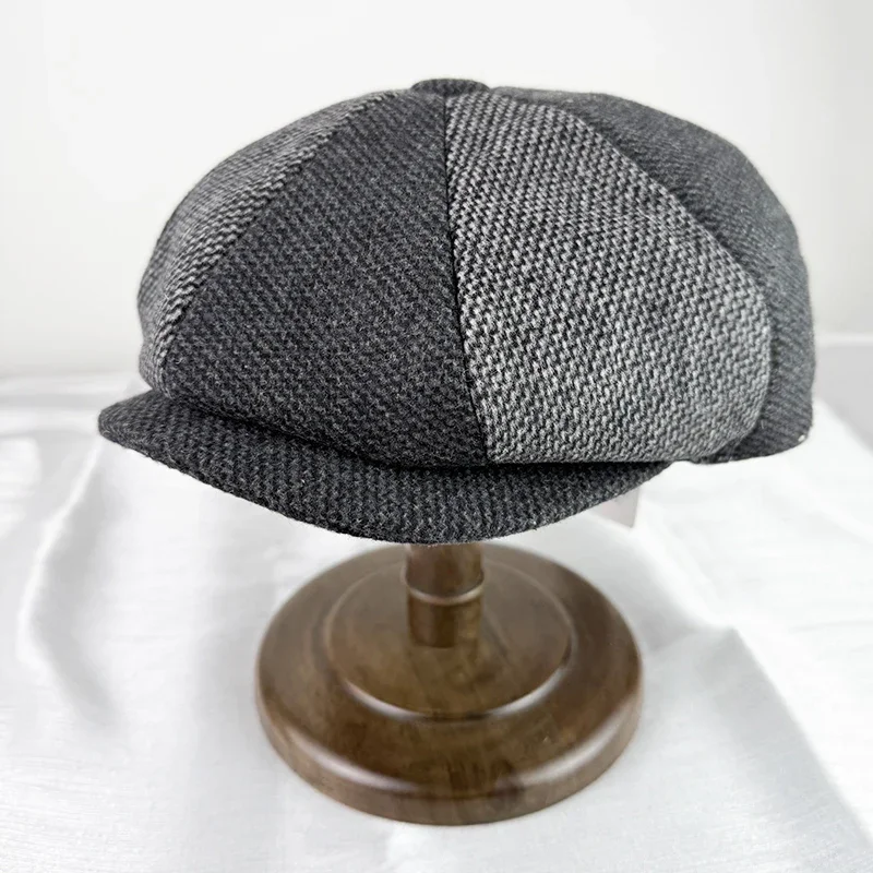 

Wool Newsboy Cap Men Cabbie Beret Hats Spliced Color Octagonal Hat Detective Hats Retro Driver Flat Caps