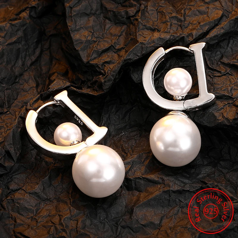 

Real 925 Sterling Silver Lady's Quality Jewelry Original New Pearl Drop Earrings Fashion FQL25024