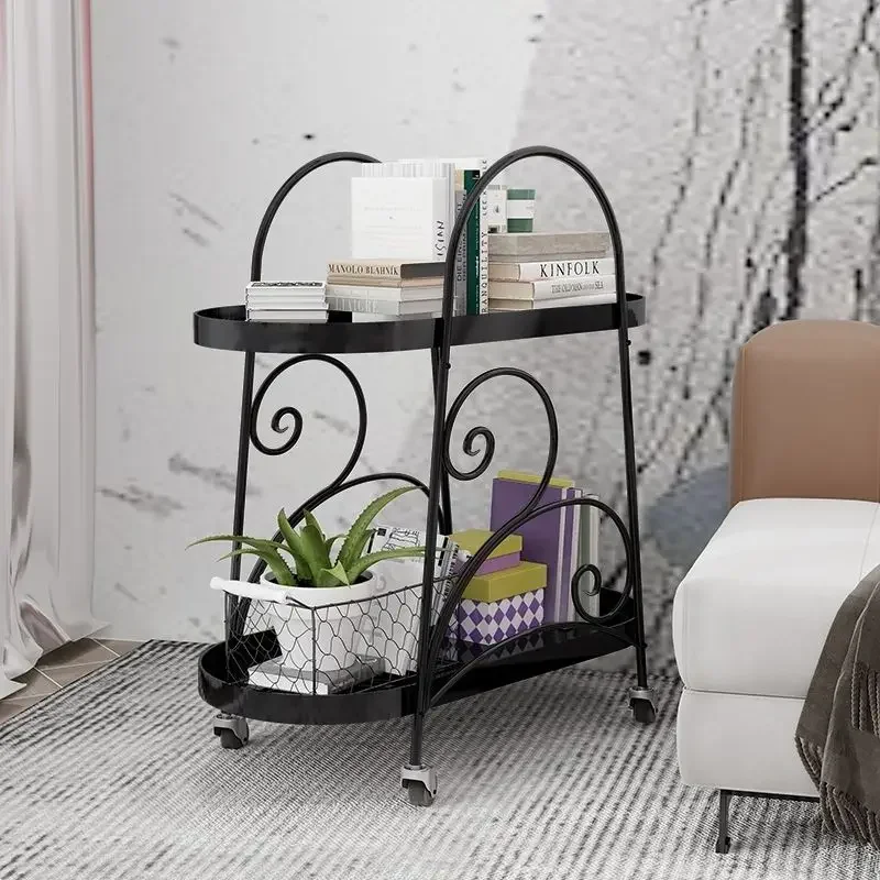 Iron Art Wheeled Storage Handcart Bedside Home Living Room Multifunctional Beauty Nail Mobile Storage Cart Side Table Furniture