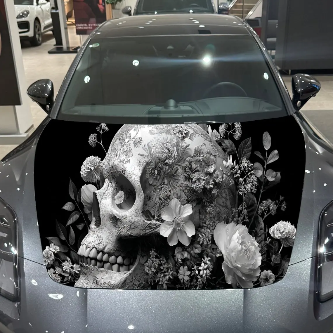 

Виниловые наклейки на капот автомобиля с цветком и черепом, защитная наклейка для поверхности автомобиля, декоративная крышка автомобиля, виниловые наклейки, водонепроницаемые самоклеящиеся