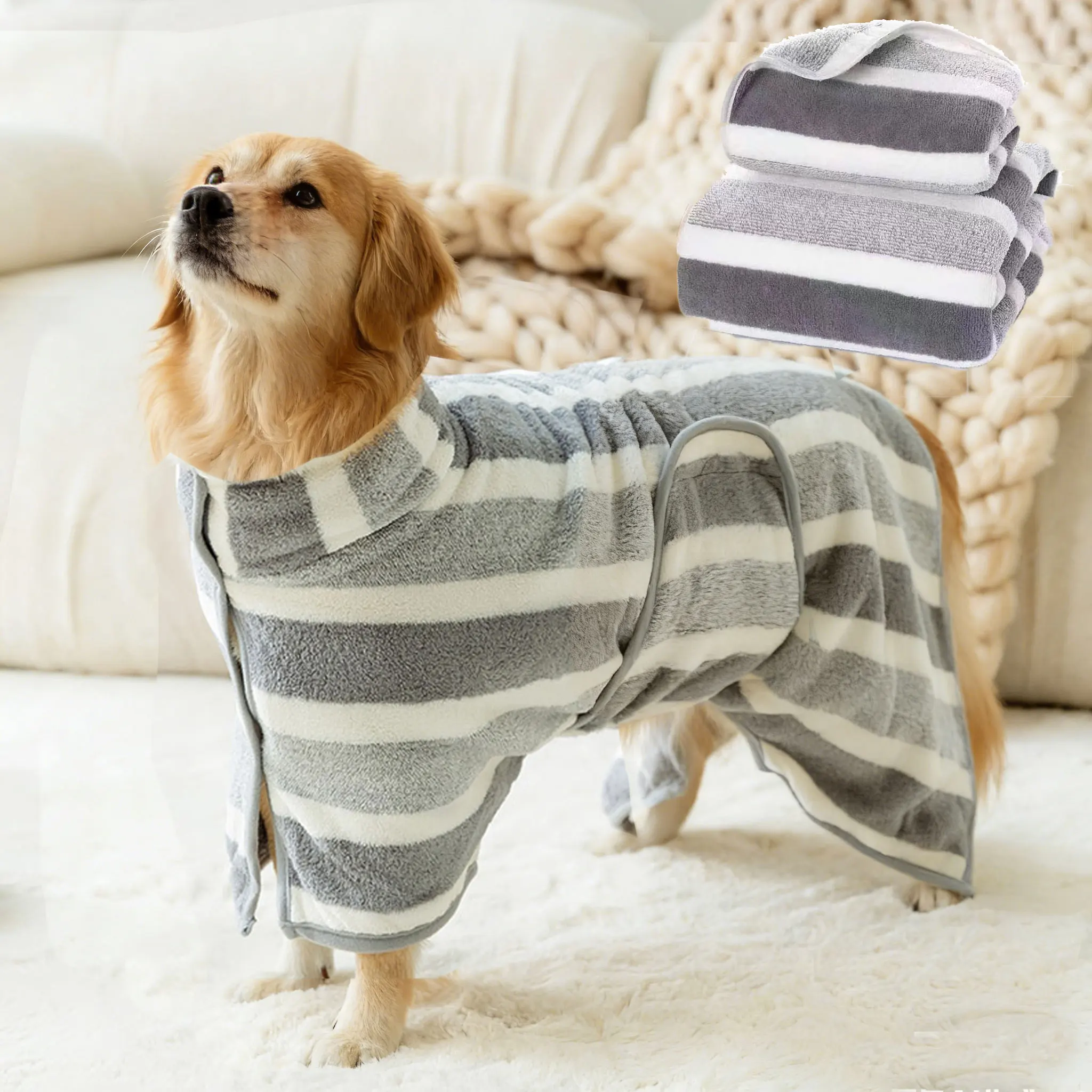 

Super Absorbent Quick-drying Dog Bathrobe For Pets Adjustable Large Size For Dogs & Cats Drying Bathrobe Bathing And Swimming