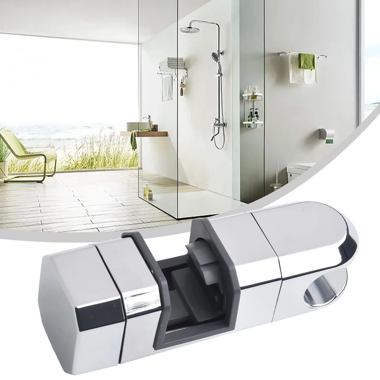 Bracket Shower Head Holder Bathroom Chrome Head Holder Mount 360° Rotation Adjustable Replacement Shower Slider