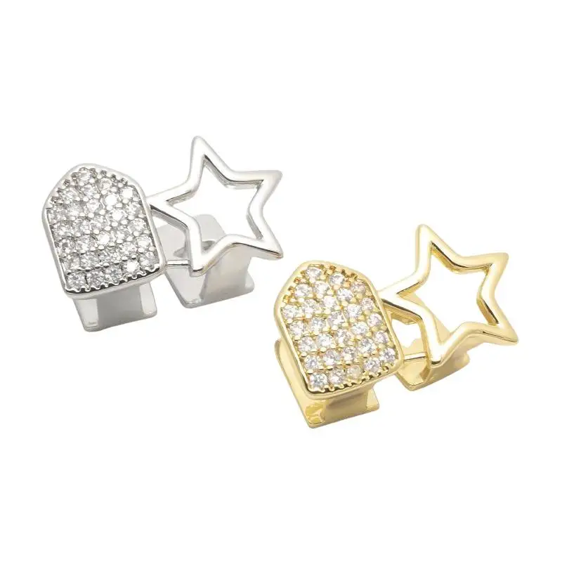 1/2 Stück Geometrischer Zahn-Grillz-Schmuck, unregelmäßige Form, Zirkonia, doppelt ausgehöhlter Stern, Zahn-Accessoire – Detail 6