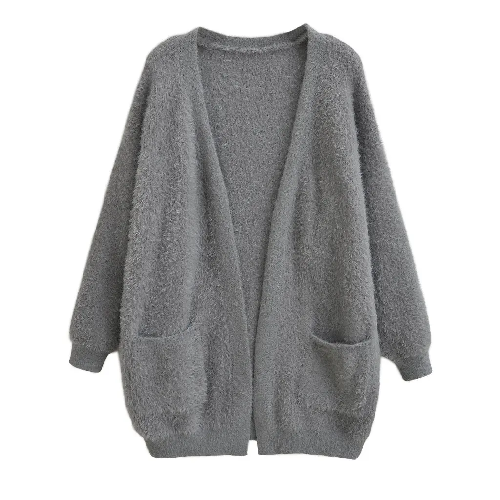 

Women's Soft Glutinous Lazy Faux Mink Fur Mid-Length Knitted Cardigan Loose Thick Sweater Coat for Autumn Winter