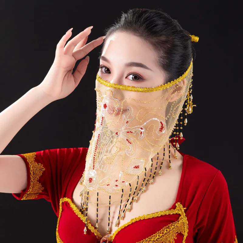 Halloween belly dance veil Oriental dance scarf dance scarf Hanfu female fringed veil mask