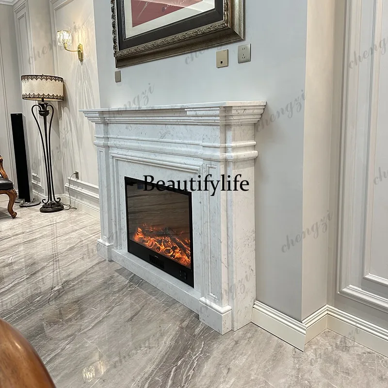 Marble fireplace stone carving European jazz white simple American fireplace decorative ornament French stone fireplace
