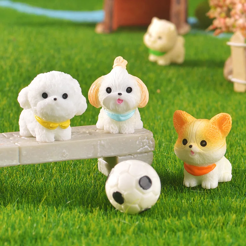 14Pcs Mini Dogs Resin Miniature Figurine Cartoon Stand DIY Micro Landscape Accessories Doll House Decoration