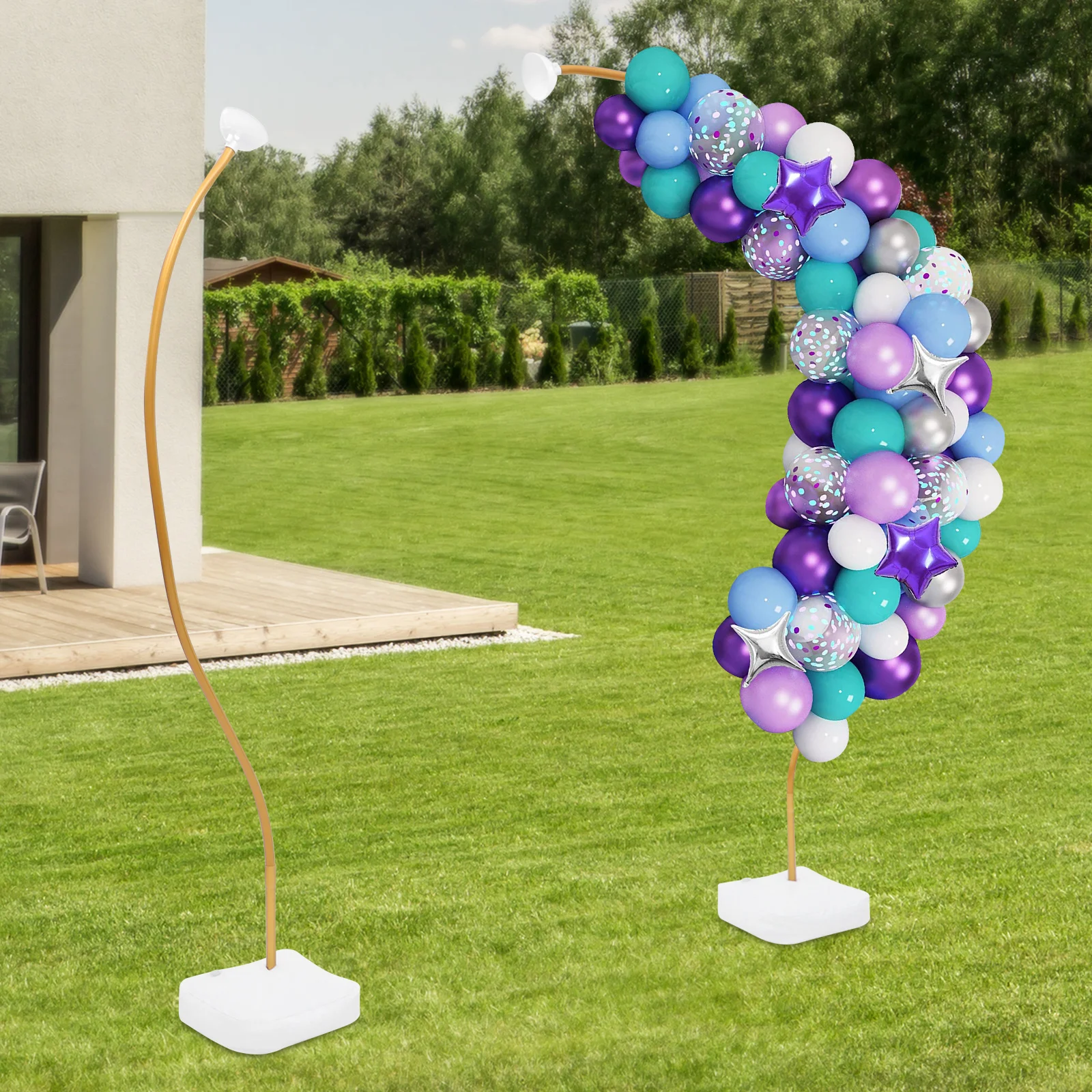 Kit de support d'arche de ballons pliable, cadre d'arche de ballons réglable avec base pour la décoration d'entrée, toile de fond, zone photo - Or