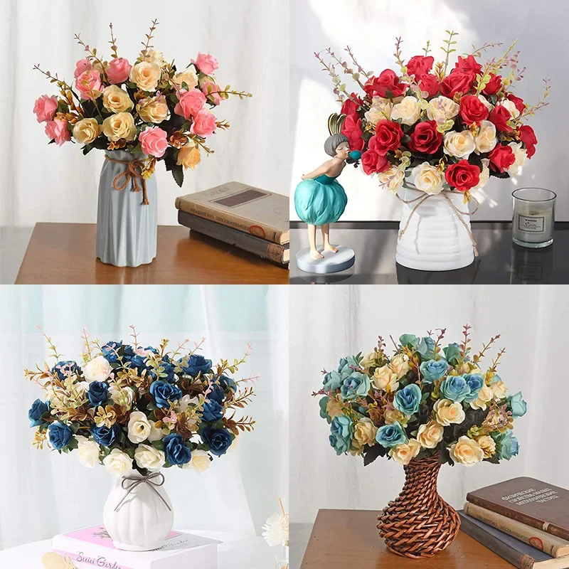 造花、プラスチックシルクの花、結婚式、家の装飾用、12ヘッド