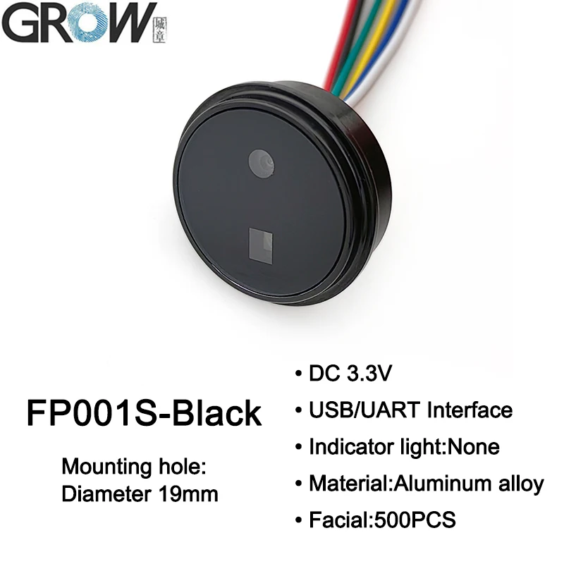 GROW FP001S-Black Single Lens DC3.3V USB/UART Facial Recognition Module Aluminum Alloy For Access Control System 500 Capacity