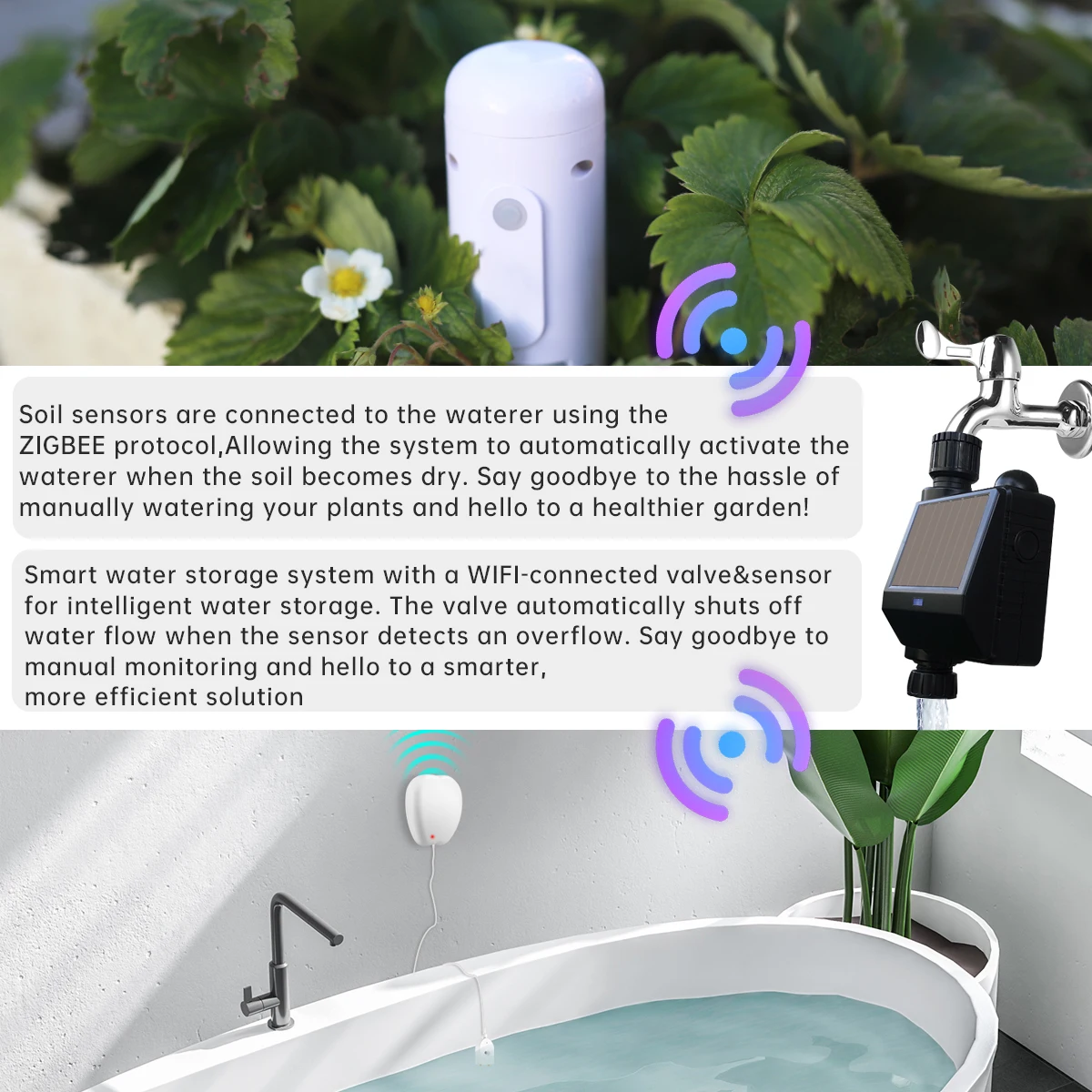 ZIGBEE WIFI Solar Energy Watering Timer Smart Sprinkler Irrigation Drip System Ball Valve Water Controller Garden Alexa Google