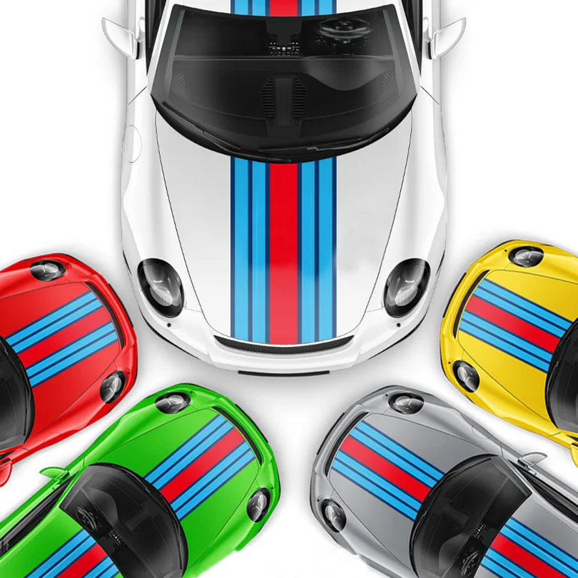 

Racing Red Blue Hood Sticker Waist Line Stripe Decal Graphics Vinyl Wrap for Ford Mustang F150 Porsche 991 GT3 Model 3 Bmw Mini