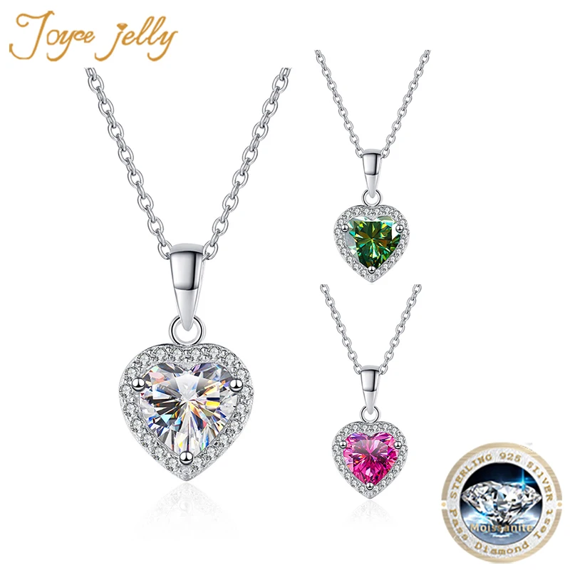 

JoyceJelly Women's S925 Sterling Silver Necklace With Real Moissanite 1CT 6.5mm Heart Shaped Pendant Plated With Pt950 Gold