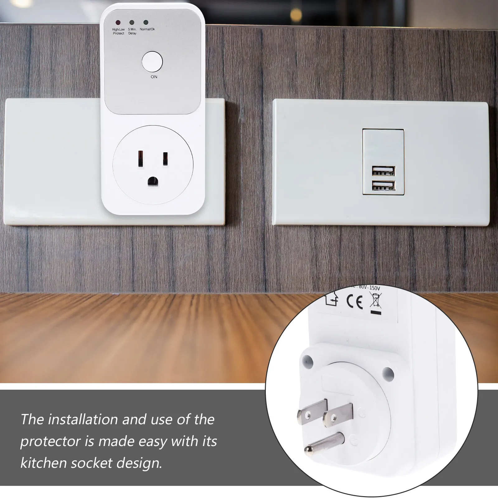 Refrigerator Protection Socket Voltage Protector Single Outlet for American Style Fridges Automatic Voltage Detection Plastic