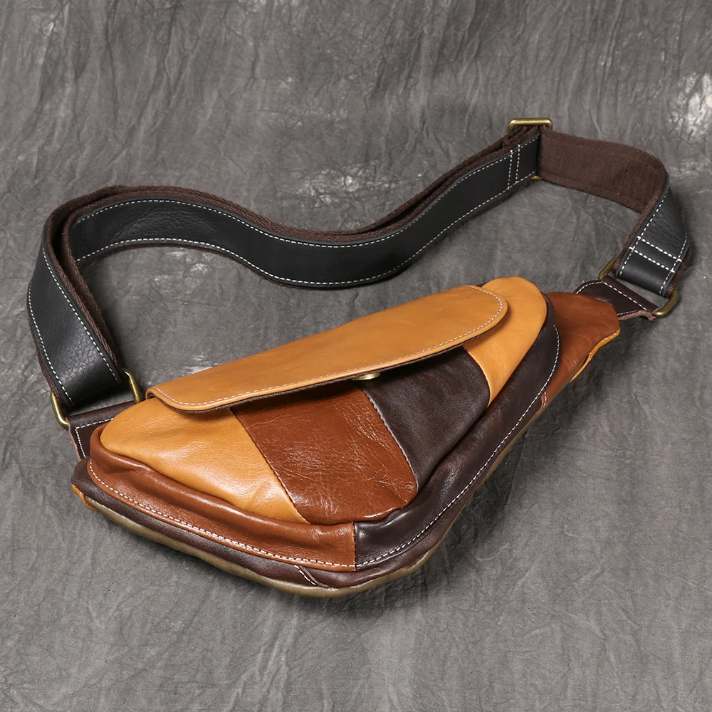 LUOKIR Herren-Brusttasche aus echtem Leder, lässiger Rucksack aus Rindsleder der Oberschicht, stilvolle, trendige Schulter-Crossbody-Tasche – Detail 12
