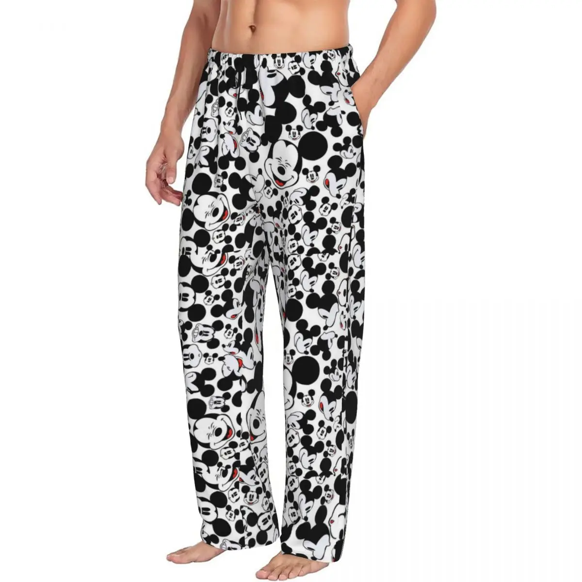 Pantalones de pijama personalizados de Mickey Mouse Minnie para hombre, ropa de dormir elástica para dormir con bolsillos