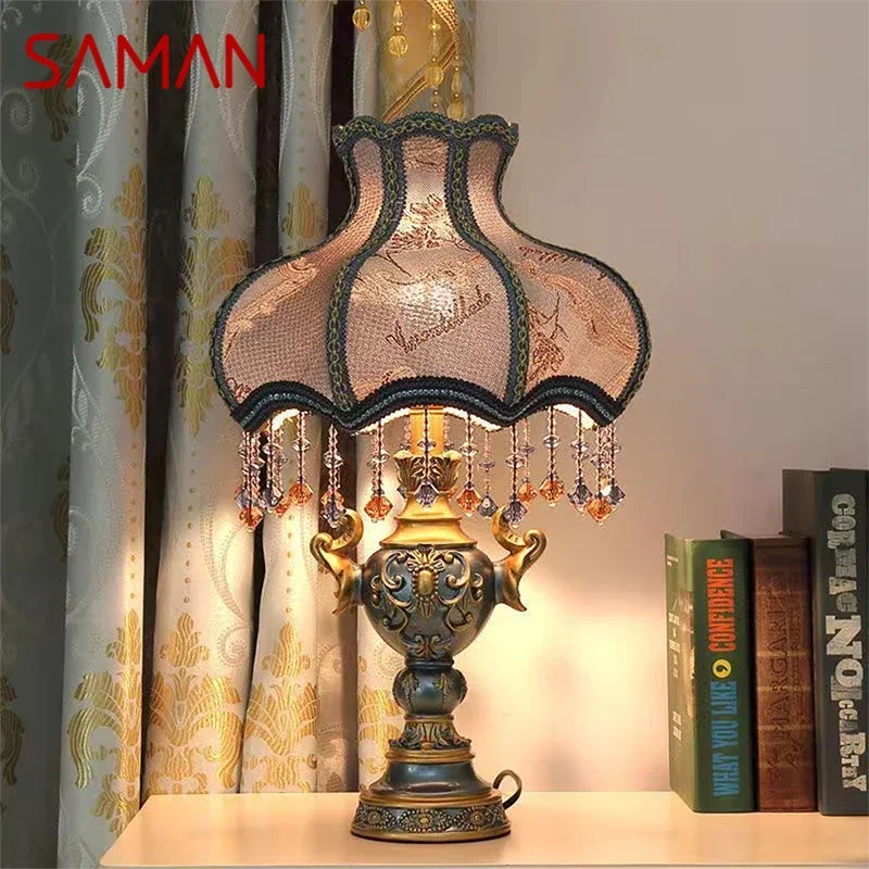 

SAMAN European Table Lamp Luxurious Living Room Bedroom Children's room Study Villa Hotels LED Creativity Bedside Desk Light