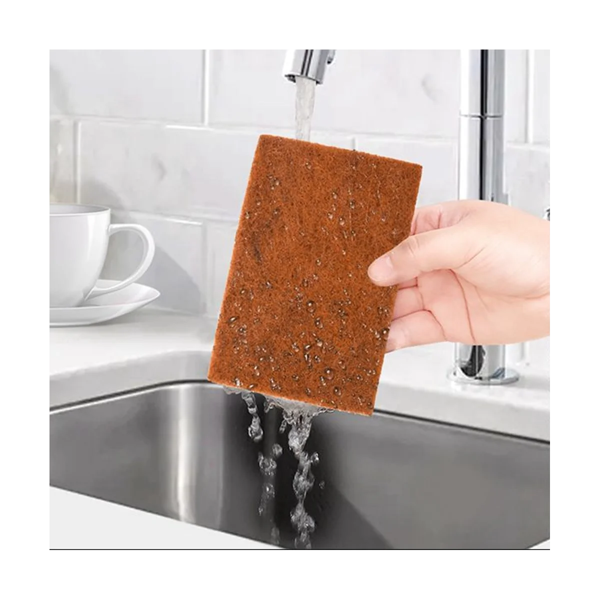 32Pcs Biodegradable and Compostable Sponges Scouring Pad,Palm Fiber Eco-Friendly Sponge for Kitchen Dishes Cleaning