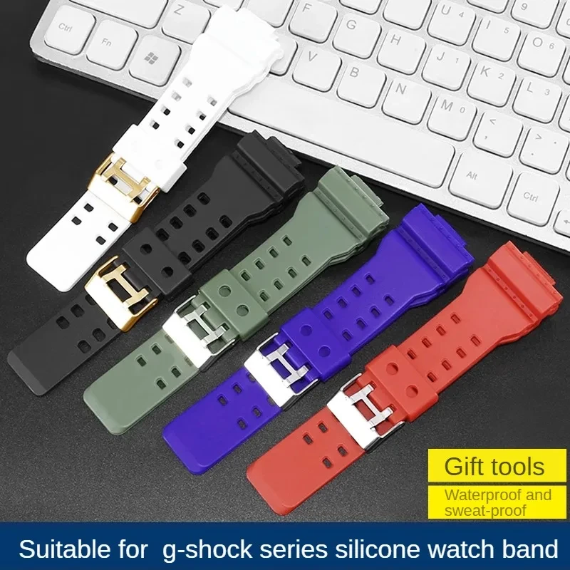 Silicone Watch Strap With Substitute G-SHOCK Series GA100/110/GLS/GD120 Male Interface Rubber Watchband With 16mm.