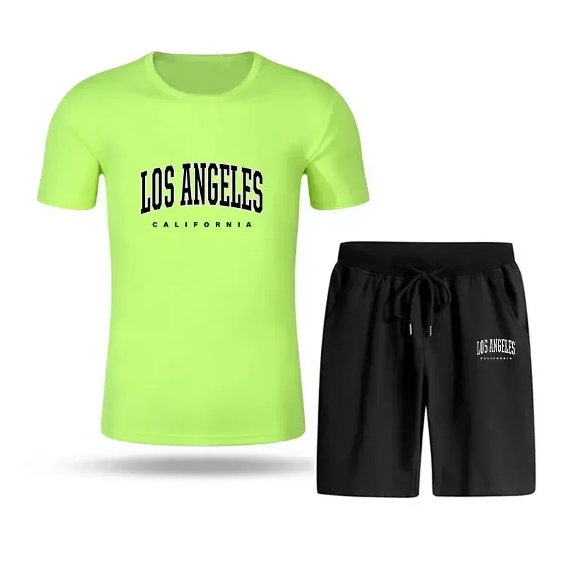 

2025 Summer New Men's Quick Dry T-shirt + Shorts Sportswear Two-piece Set Hot Sale Casual Mesh T-shirt Jogging