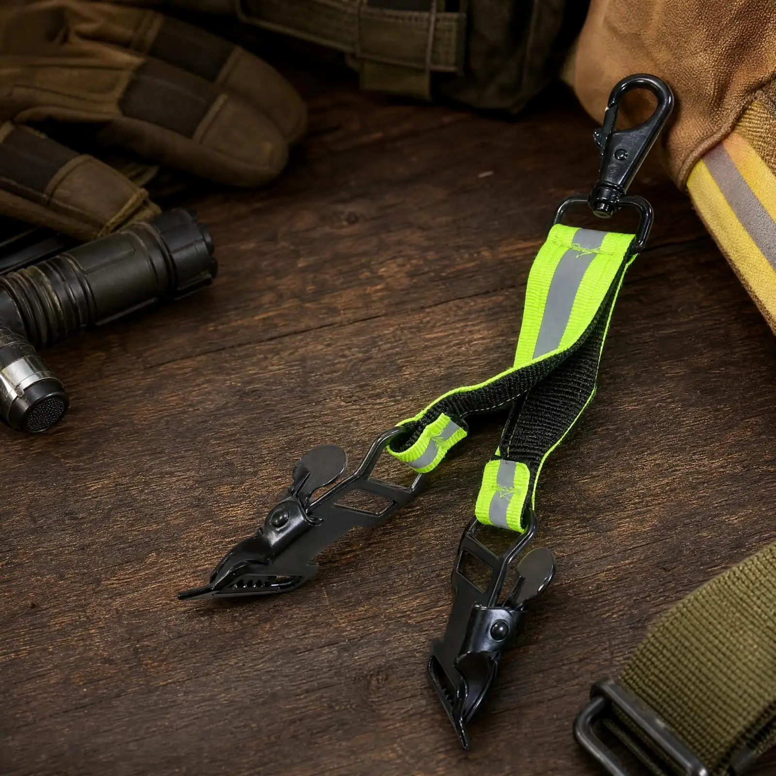 Professional Firefighter Glove Clip Strap Nylon Webbing Carabiner Holder for Utility Workers Outdoor Crew Gear