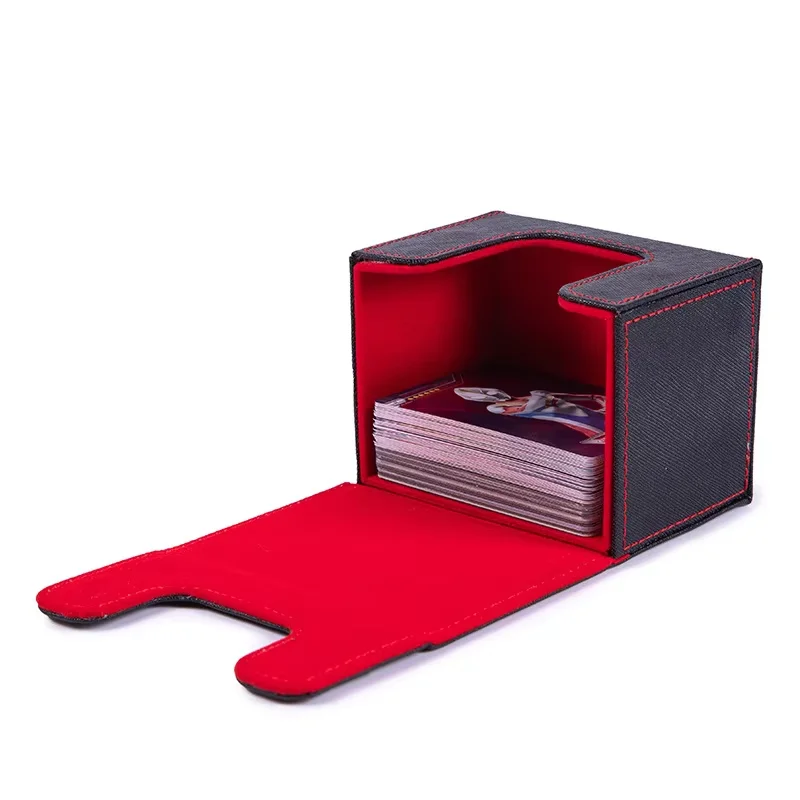 New PU Leather Magnetic Flip Card Box Vertical Insert Board Game Card Storage for PTCG