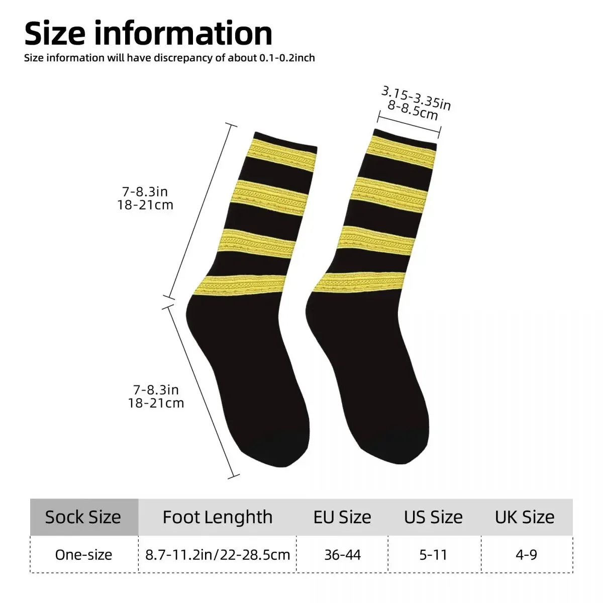 Captain Pilot Four Stripes Socks Harajuku Super Soft Stockings All Season Long Socks Accessories for Man's Woman Christmas Gifts