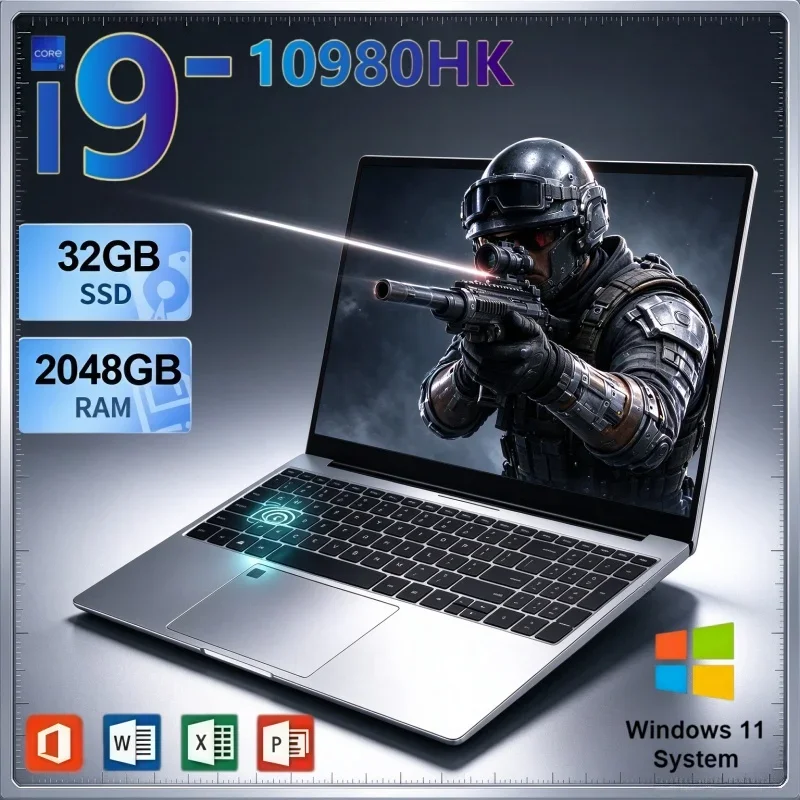 High Capacity Storage 15.6 Inch Laptop Intel Core I9 10980HK Windows 11 32GB RAM 2TB SSD Fingerprint Unlock Portable Notebook
