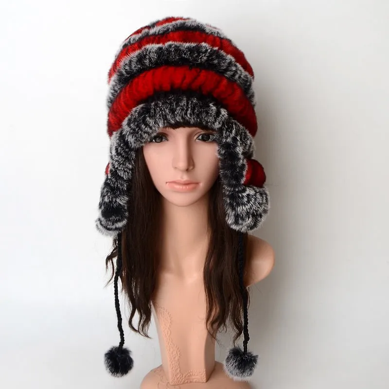 

Woolen knitted hat for women ear cold and warmth lace-up color-blocked fur high top wool
