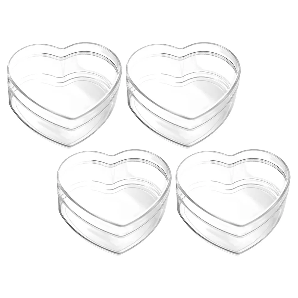 4 Pcs Transparent Storage Box Snacks Packing Boxes Containers Candy Wrapping Favor Heart Shaped Small Party Treats