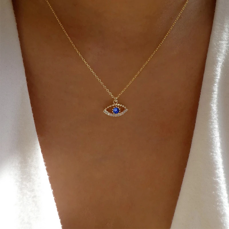 Exquisite glänzende Strass Evil Eye Halskette für Frauen Vintage türkische glückliche blaue Augen Schlüsselbein Kette Halsketten Hochzeit Schmuck