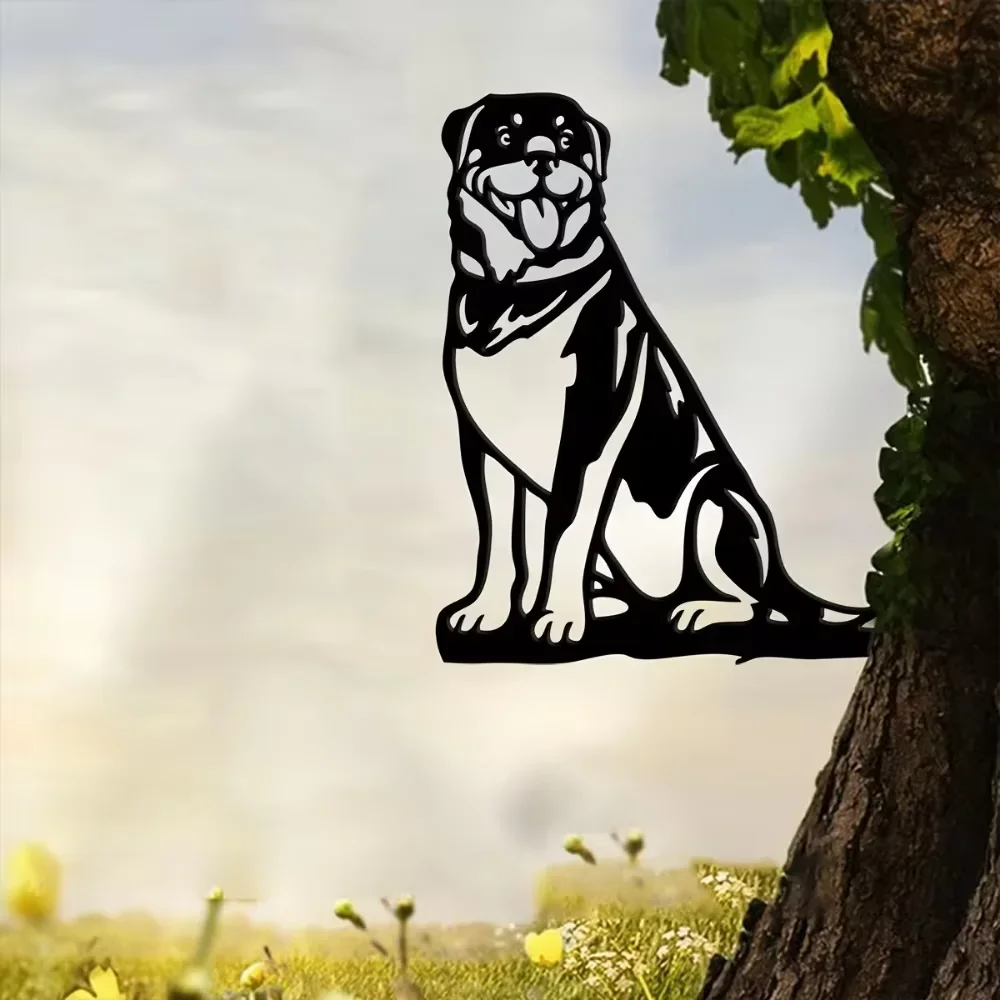 CIFBUY Metal Rottweiler Puppy Cutout Garden Stake Iron Silhouette Outdoor Yard Sculpture Whimsical Home Decor Housewarming Gift