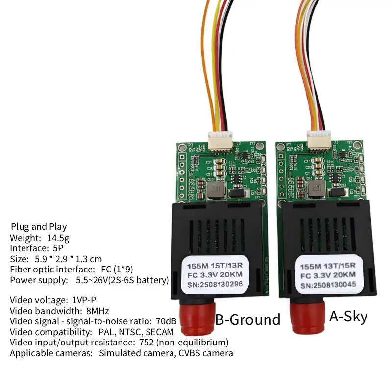 

FPV Fibe Video TTL для дрона FC 20KM Преобразователи оптических сигналов Преобразователи оптического волокна Видео в UART посвященный SBUS
