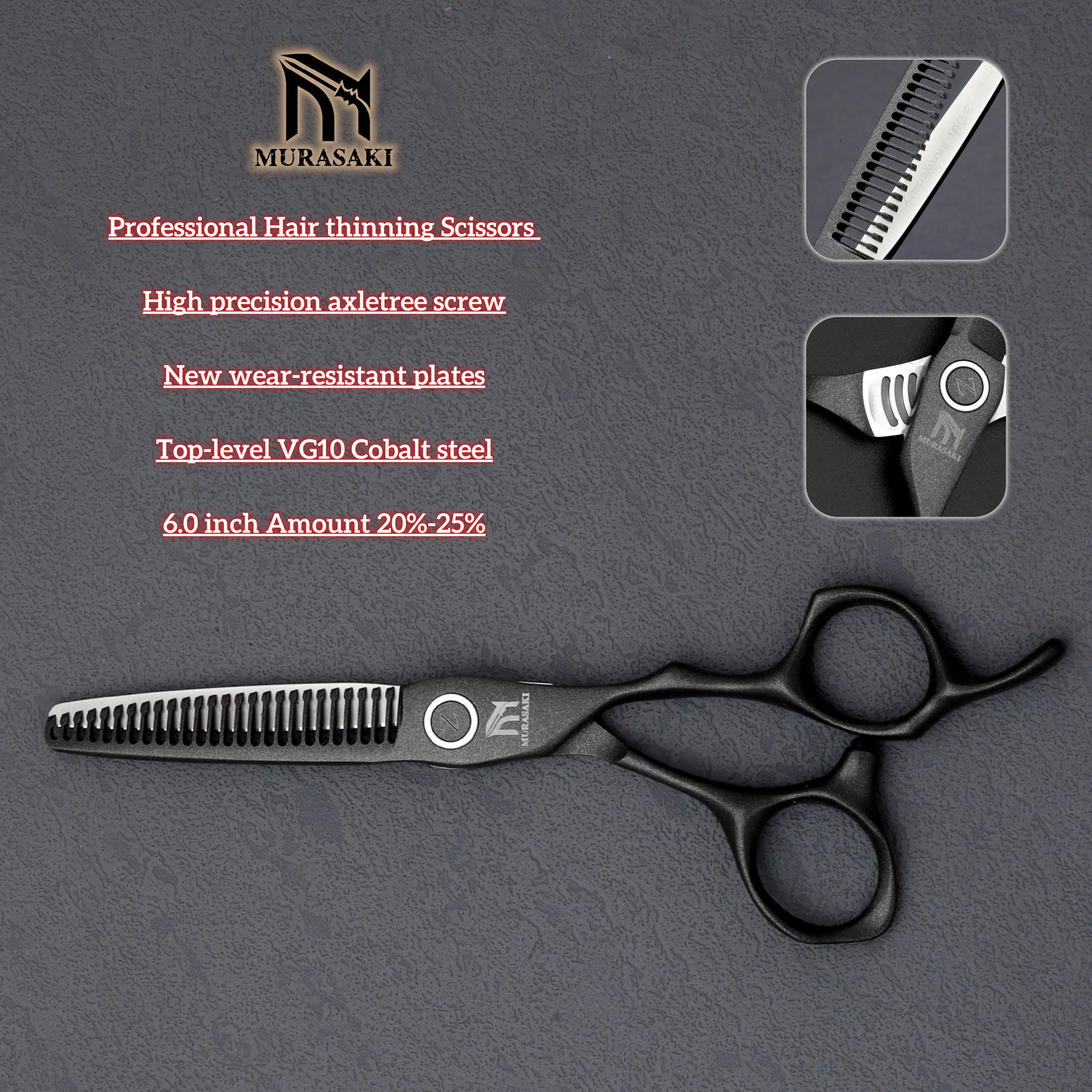

MURASAKI VG10 steel barber scissors，6.0 inch hair thinning shears，Ergonomic Design hair cutting tools，Very Sharp and durable