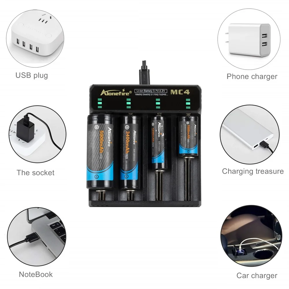 4-Channel 5V 2A USB Charger For 3.7v Rechargeable Li-ion Battery 26650/16340/14500/21700/18650/10440 Flashlight Headlamp Torch image 6