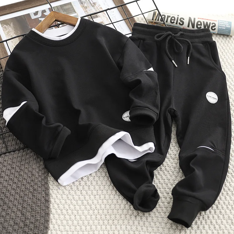 Boys Suit Sweatshirts +Pants Cotton 2Pcs/Sets 2022 Solid Spring Autumn Sports Sets Teenagers Tracksuit Children Clothing