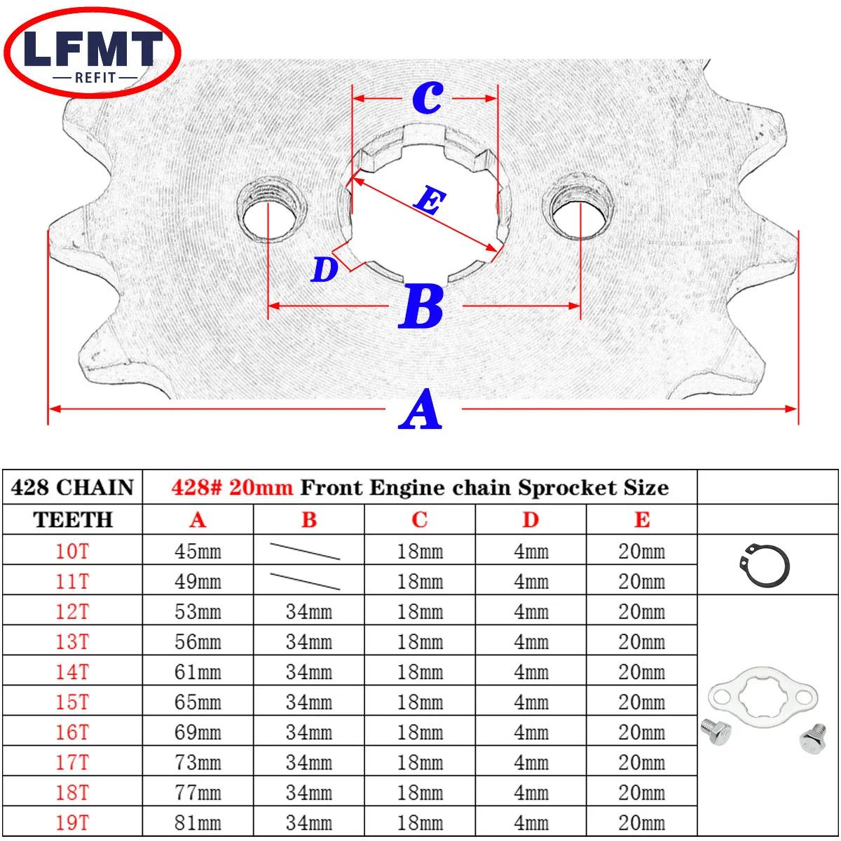 Motorcycle 428# 20mm Front Engine Sprocket 10 11 12 13 14 15 16 17 18 19T Tooth For Steel Bike Quad Go Karts Buggy ATV Dirt Bike