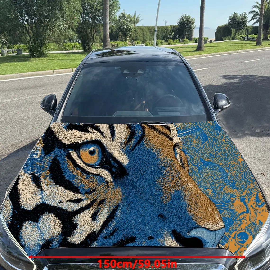 Car Decals A Tiger Design in a Dynamic, Color-Blocked Textured Background with Artistic, Energetic Visual Details Car Hood Stick
