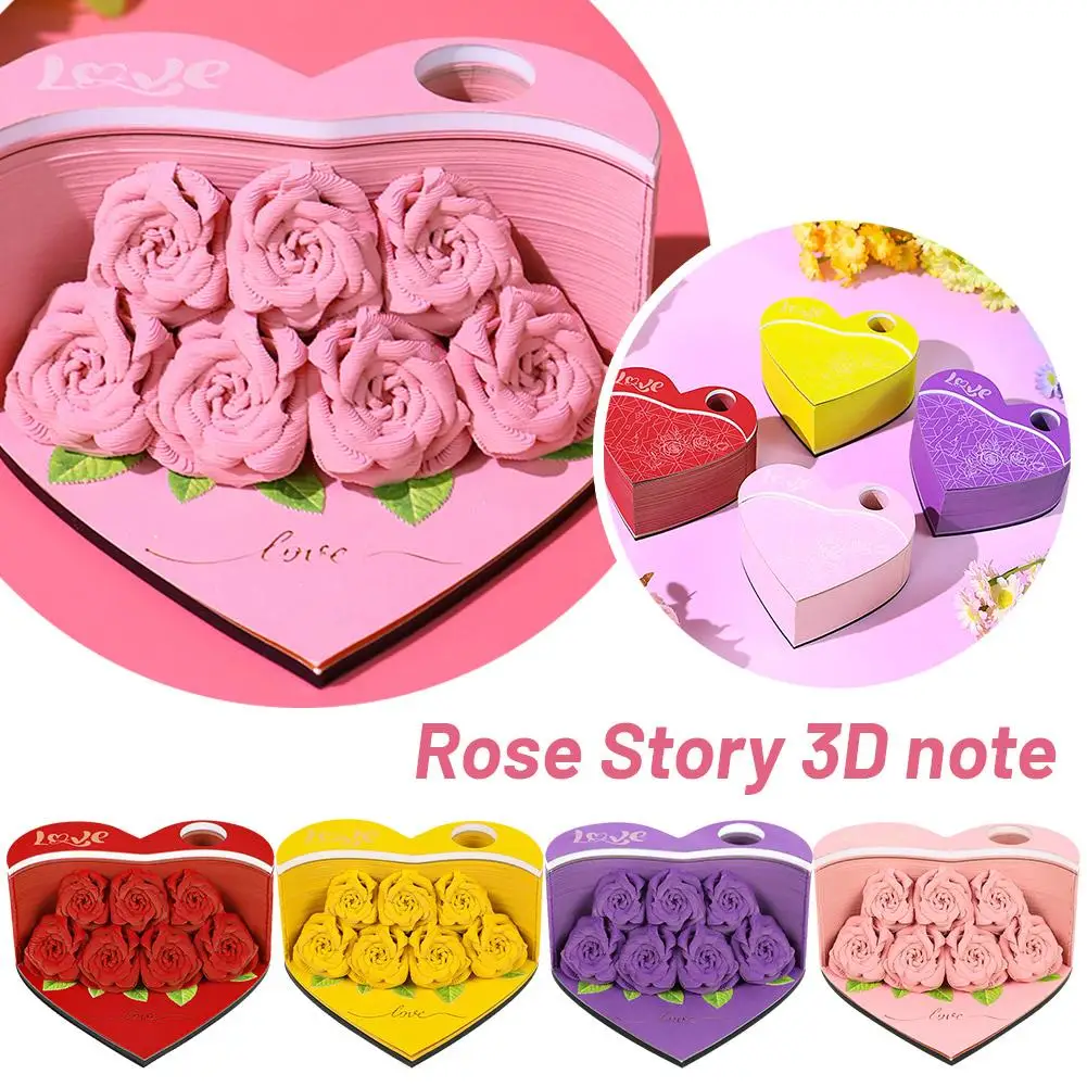 3D Memo Pad Rose Story Romantic Roses Notepad 3D Model Valentine's 3D Art Gift Notes Accessories Valentine Day Office Block V0U5