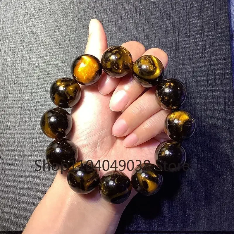 Natural Black Beeswax Bracelet Yellow Nectar Amber Buddha Beads Bracelet Hand-carved Retro Luxury Jewelry for Men and Women